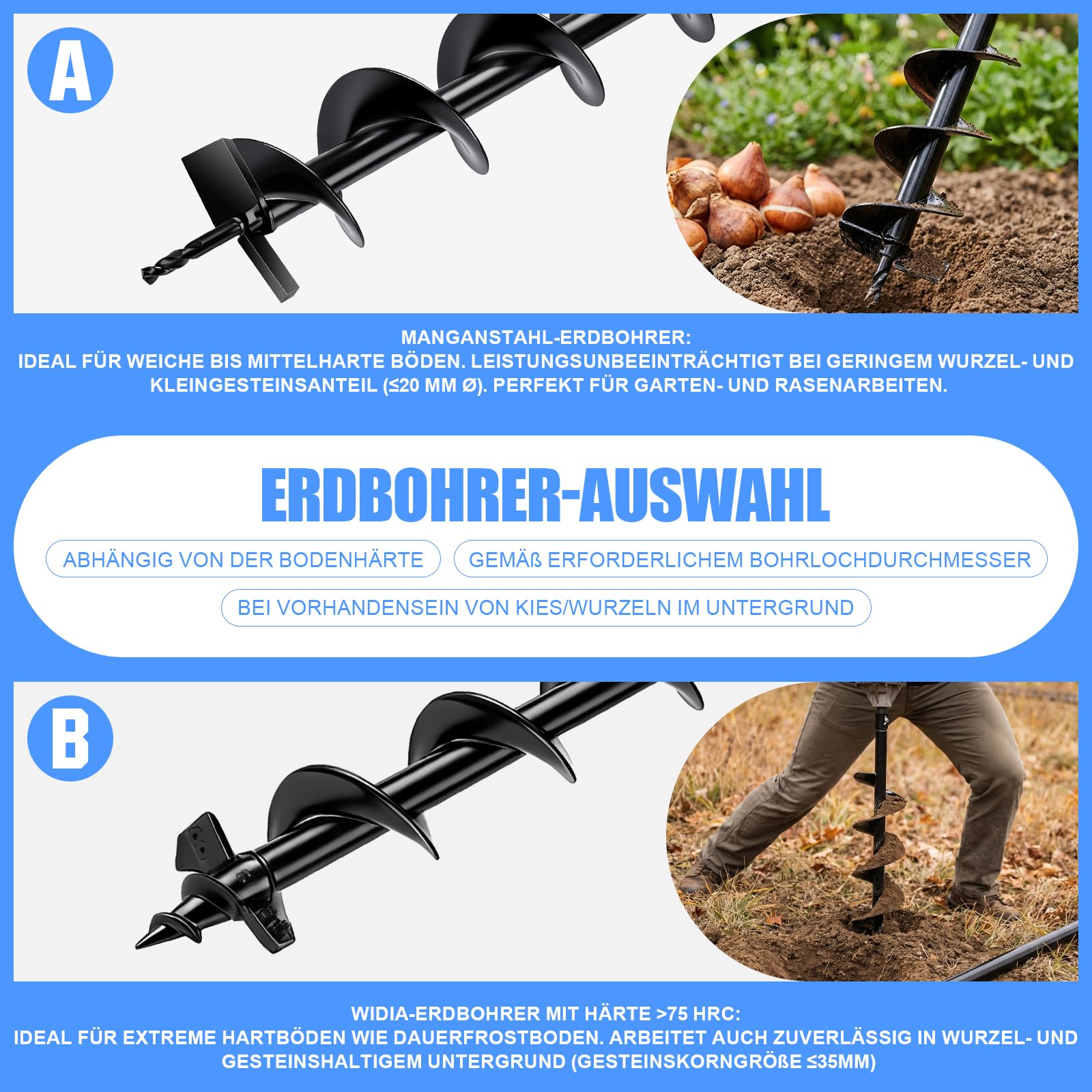 Broca de jardín de acero de tungsteno, diámetro de 250 mm, para taladro con perno de seguridad y adaptador, 80 cm de largo, para taladrar, excavar, plantas, construcción de vallas