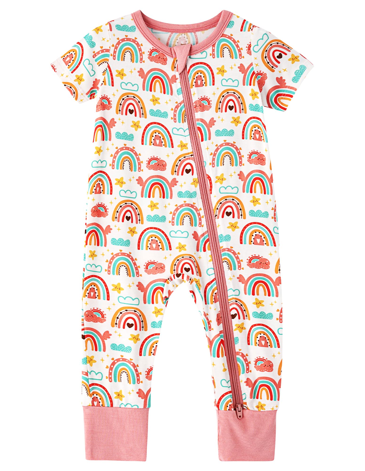 BambooBud Baby Footie Pajamas Toddlers Girl Onepiece Sleeper Jumpsuits Infant Snug Fit Sleepwear Romper Pjs, Clouds Rainbow Stars, 3-6Months