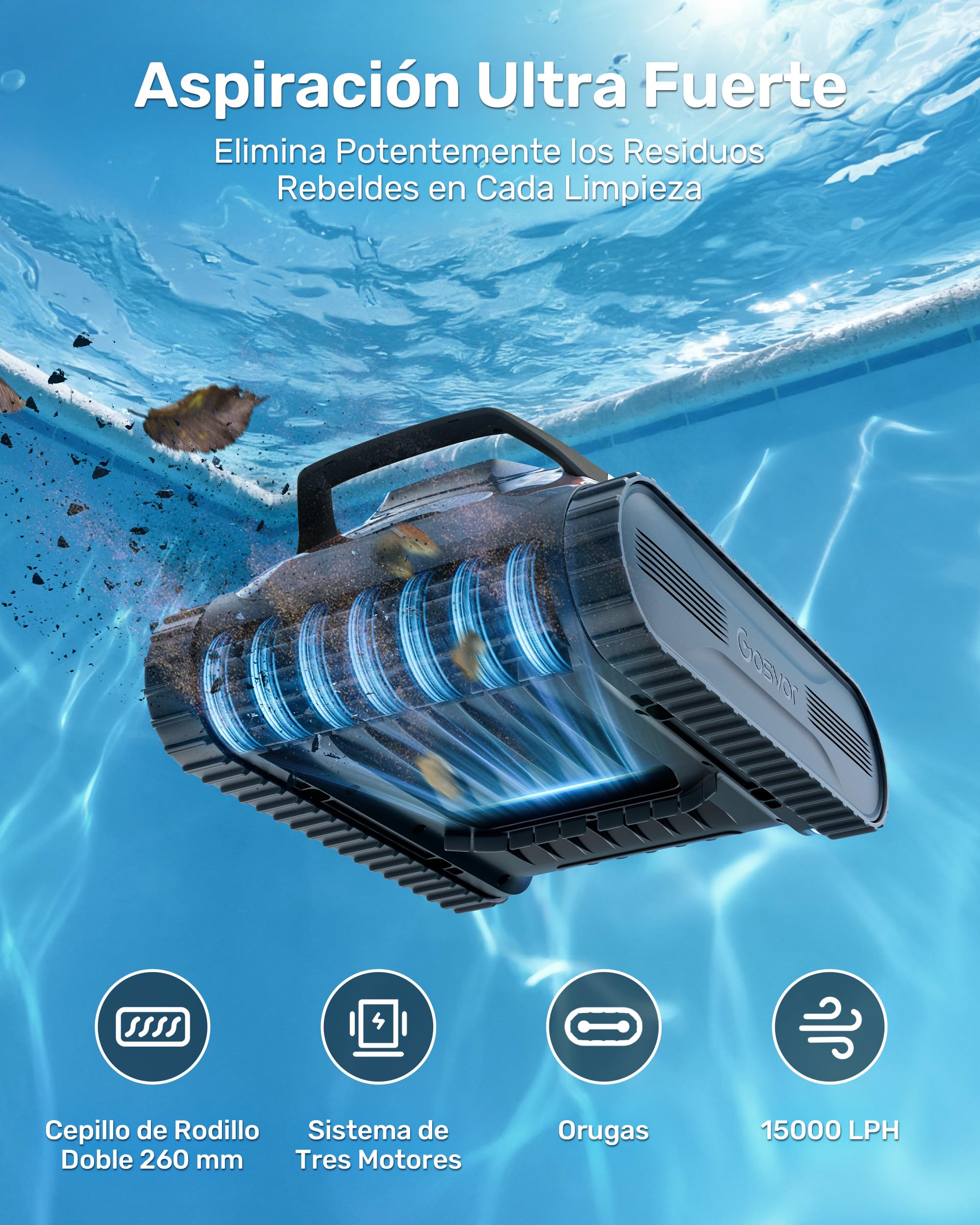 (Nuevo 2026) Gosvor LiteVac G1 Robot Limpiafondos Piscina,Paredes,Línea y Plataformas,7kg,200min Autonomía,Doble Filtración,Navegación Inteligente y App,200m²,Gris