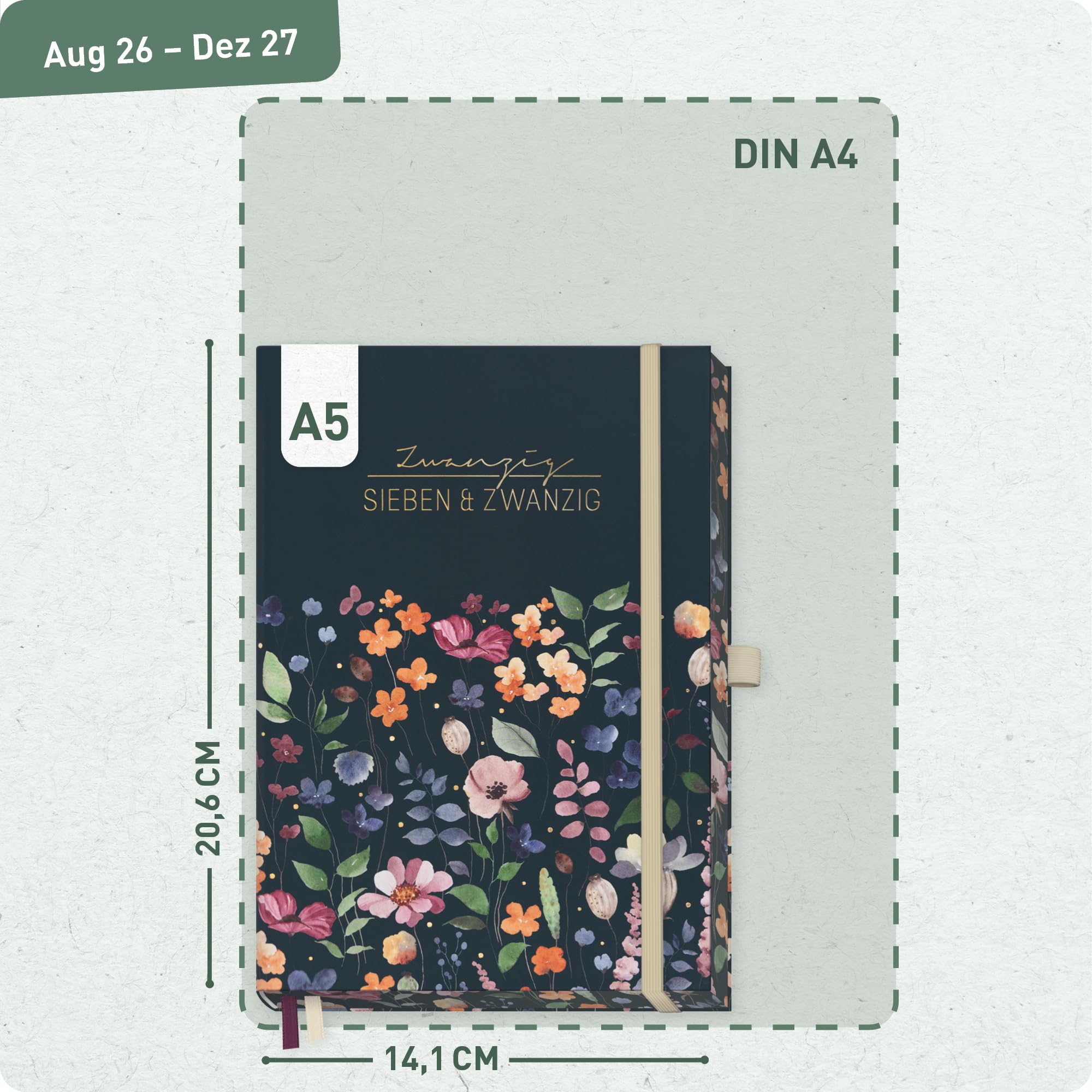 Häfft® Business-Timer Deluxe 2026 2027 A5 für 17 Monate: August 2026 bis Dez. 2027 - Buchkalender, Terminplaner, Wochenkalender, Wochenplaner "Flower Inspiration"