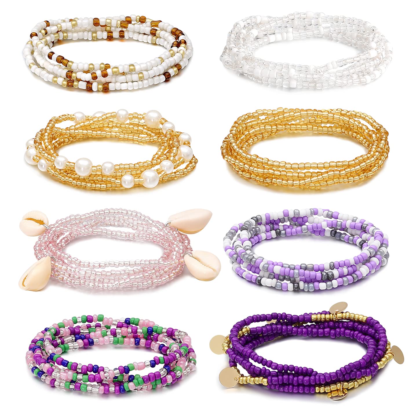 RLMOON 24-50 Inch Waist Beads for Women African Waist Belly Beads Plus Size Layered Belly Body Chain Colorful Waist Jewelry(8PCS)