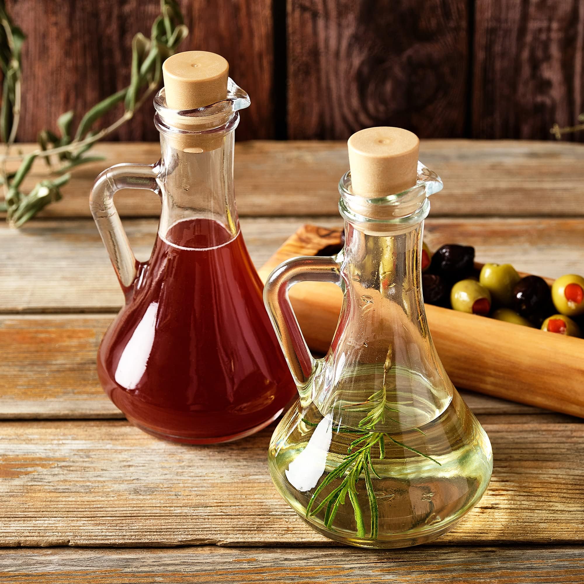 Pasabahce Olivia Toscane 80108-Lot de 2 bouteilles d'huile et de vinaigre avec bouchon en plastique