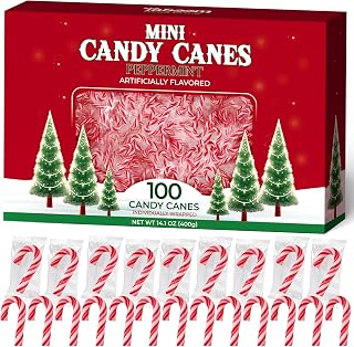 Mini Candy Cane Individually Wrapped 100 Pack - Small Peppermint Candy Canes Red & White Christmas Candy For Holiday Gifts, Stocking Fillers, Party Favors & Decorations