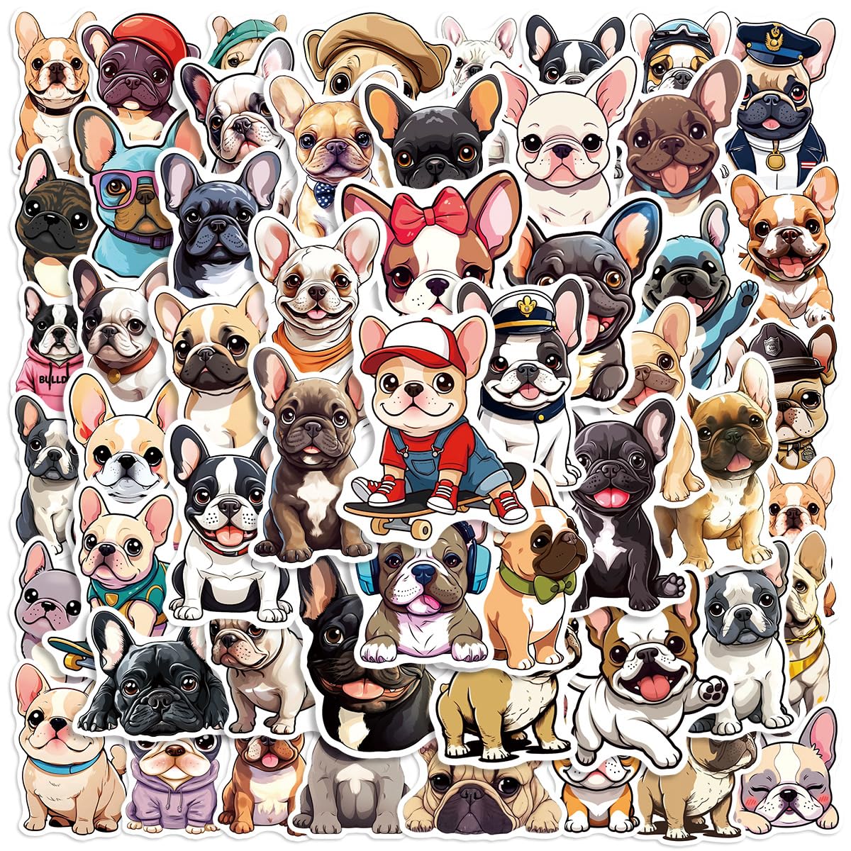 French Bulldog Stickers for Laptop(50 PCS),Gift for Children Teens Adults Girl Boys,Aesthetic Waterproof Stickers for Skateboard,Scrapbook,Bike,Phone,Computer,Luggage Water Bottle Guitar