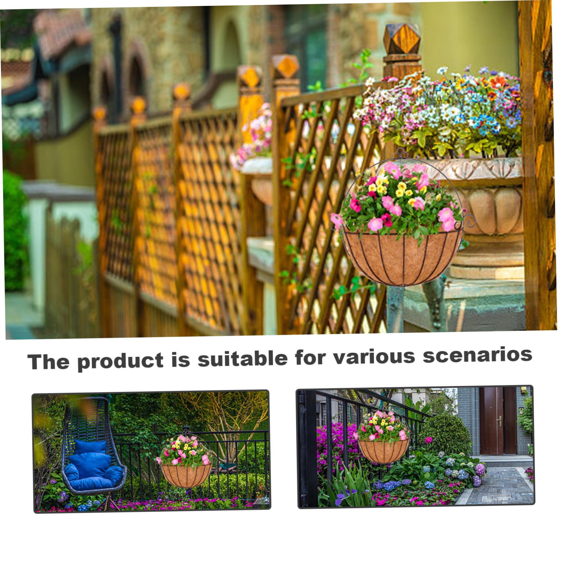 GreatBuddy Lot De 4 Doublures De Panier à Suspendre En Noix De Coco De 35,6 Cm, Robustes, Rondes Pour Jardinières, Remplacement Parfait Pour Les Anciens, 100 % Naturel, Faciles à Redresser