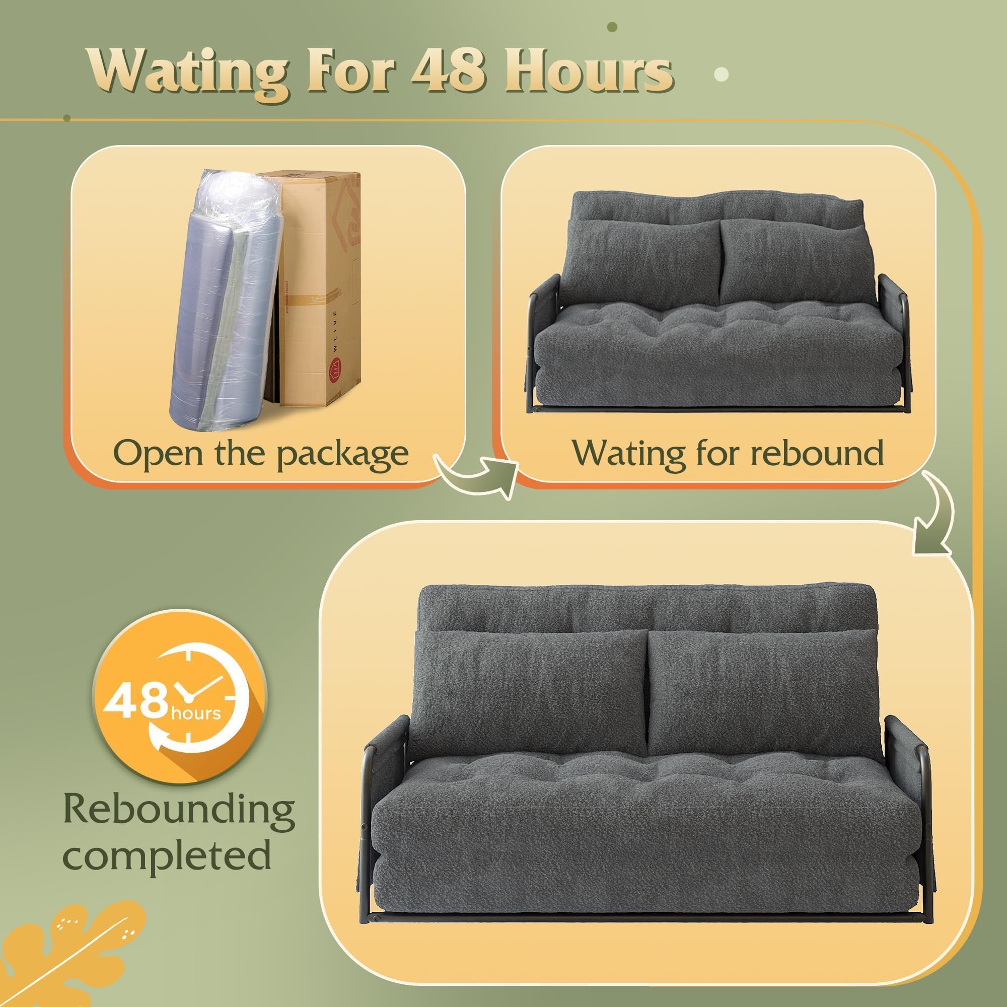 WLIVE Futon Sofa Bed, Floor Chair with Adjustable Backrest, Bean Bag Bed for Adults, with Armrest, Pillow, Low Profile for Living Room, Reading, Bedroom, Loveseat, Grey