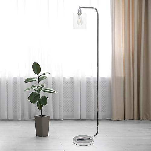 Miniatura 4 de Simple Designs LF1036-CHR Lámpara de pie de linterna de hierro industrial de estilo antiguo con pantalla de vidrio, cromo