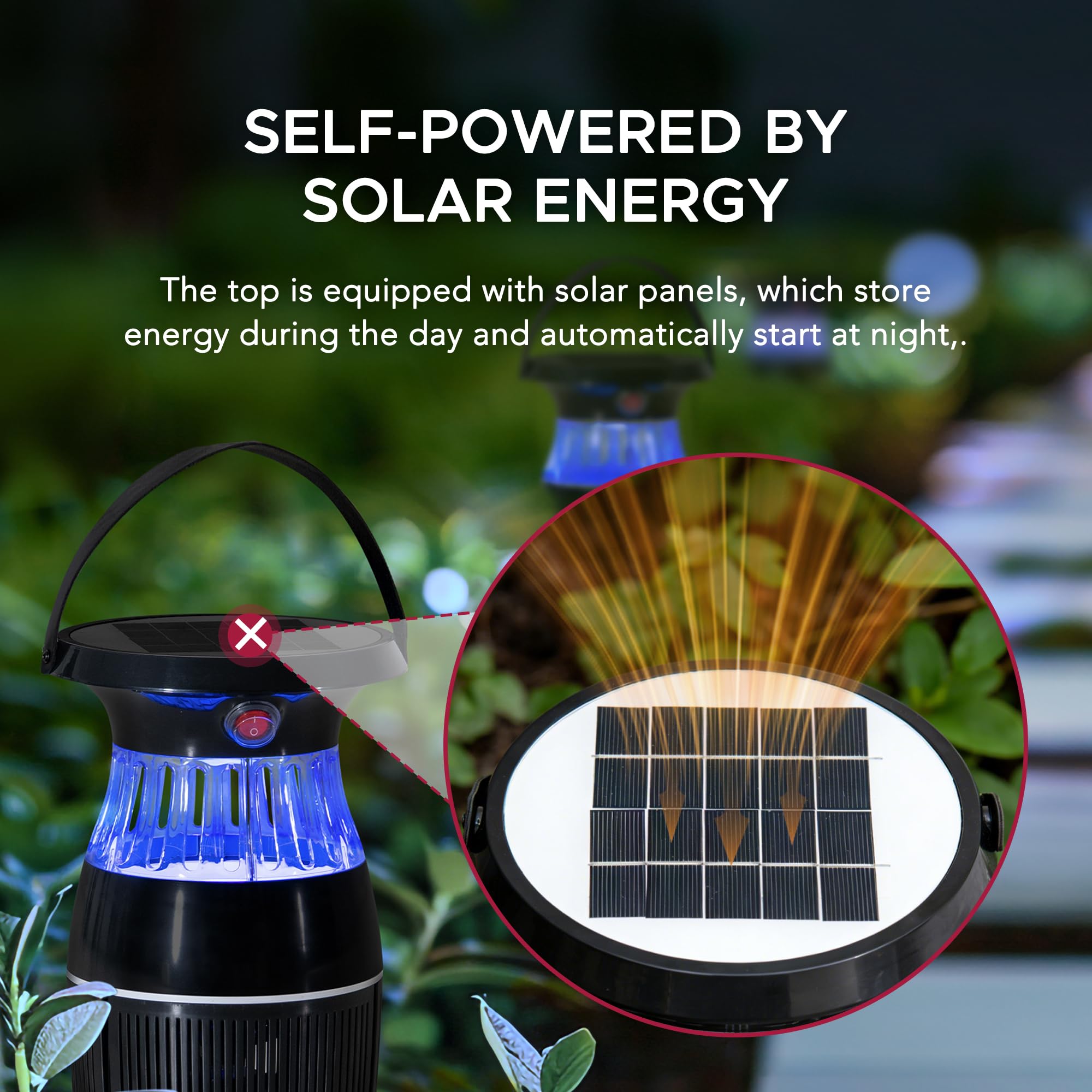 SUNJOY Solarbetriebener Insektenvernichter für den Außenbereich, Mückenabwehr, Schädlingsbekämpfung, tragbar, elektrisch, mit Solarpanel und UV-Licht, für Zuhause, Terrasse, Camping