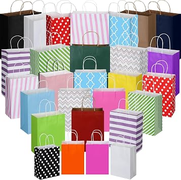 Tenceur 28 Pcs Gift Bags Assorted Sizes Paper Gift Bags Bulk Party Favor Bag with Handle for Wedding Valentines Day Birthday Shopping Christmas, 8.3" Small, 10.6" Medium, 12.6" Large Classic