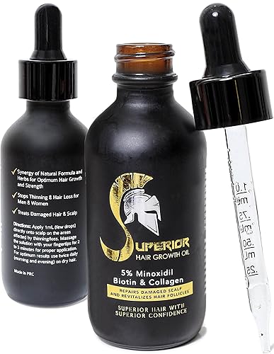 Superior Aceite de crecimiento capilar - 5 minoxidil biotina y colágeno suero de crecimiento y engrosamiento del cabello - Tratamiento de