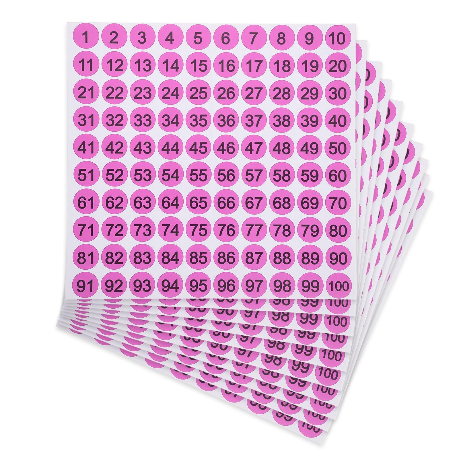 PATIKIL 25mm Consecutive Number Stickers, 10 Pcs 1 to 100 Waterproof Self-Adhesive Round Number Sticker Decal for Inventory, Storage Organization, Boxes, Bins, Toolbox, Lockers, Pink