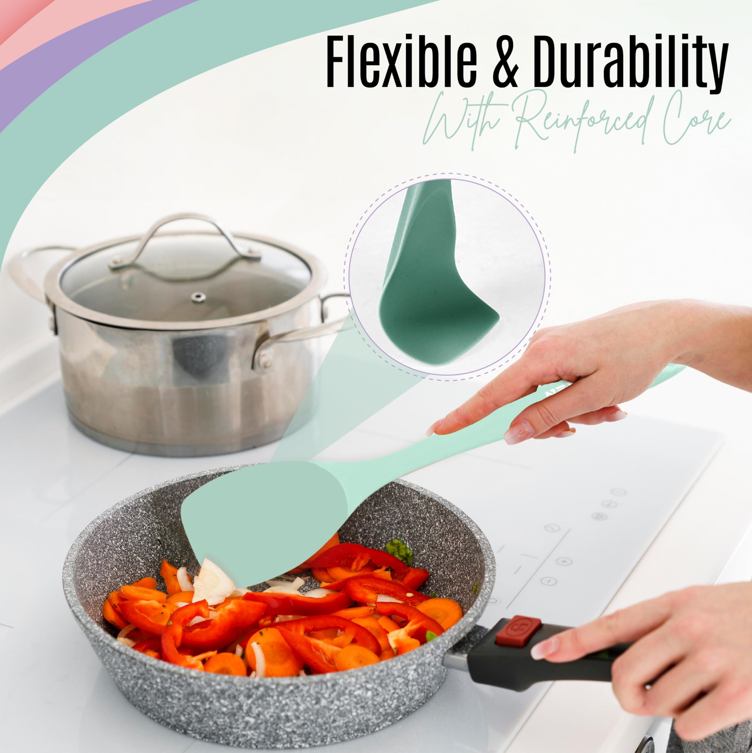 NEXTOP Juego de 4 espátulas de silicona – Cuchara de goma antiadherente resistente al calor, utensilio raspador de cocina de silicona sin costuras – raspadores para mezclar, hornear y cocinar (verde)