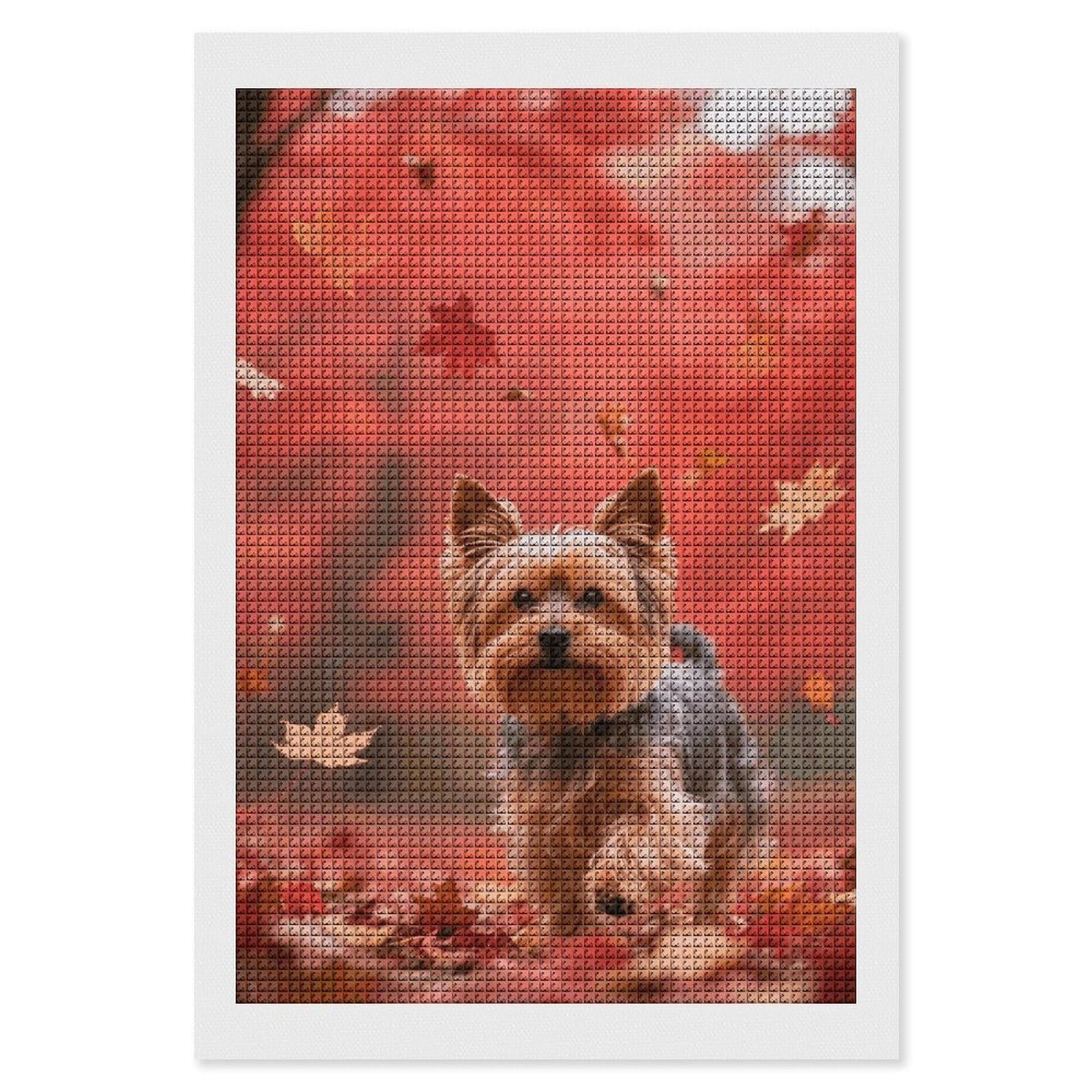 FodPand Yorkshire Terrier in Maple Forest 5D Diamond Painting Kits for Adults Beginners Full Drill Square Diamond Dots Pictures Gem Art Supplies for Home Wall Room Decoration DIY Craft Set Gift 8X12