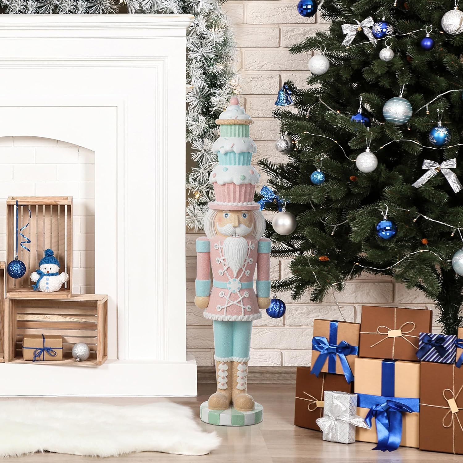 eUty 28" H Lighted Christmas Nutcracker, Resin Nutcracker Porch Decorations, Pink Christmas Nutcrackers for Front Door Porch Outdoor Indoor Decor