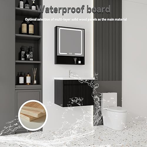 Miniatura 191 de Tocador de baño de 20 pulgadas con lavabo de cerámica, tocador de baño pequeño montado en la pared con puerta de cierre suave, gabinete flotante