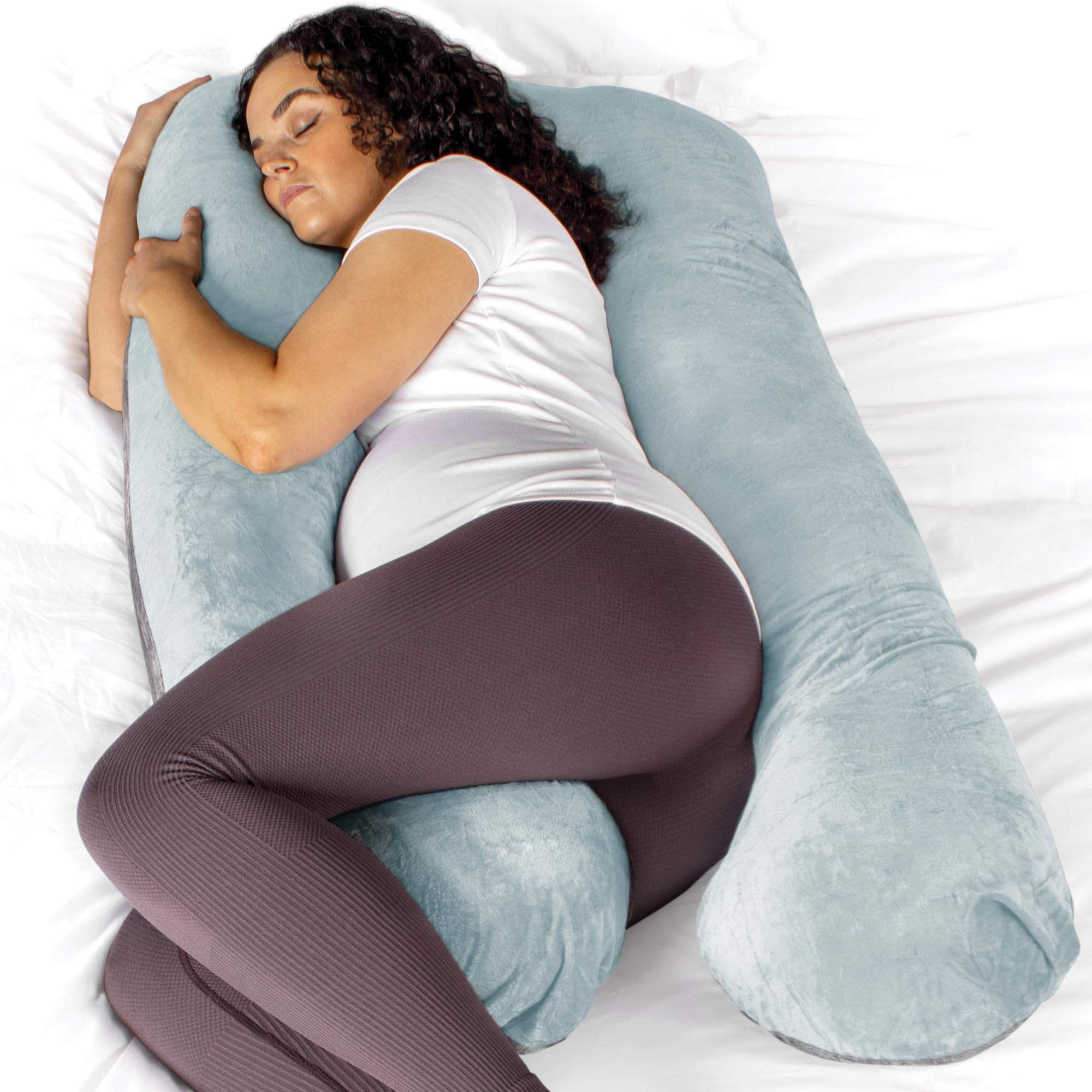 Aamira U Shaped Pregnancy Pillow Blue & Grey135X75X20Cm Shredded Memory Foam Full Body Maternity Cushion For Sleeping from B&Q