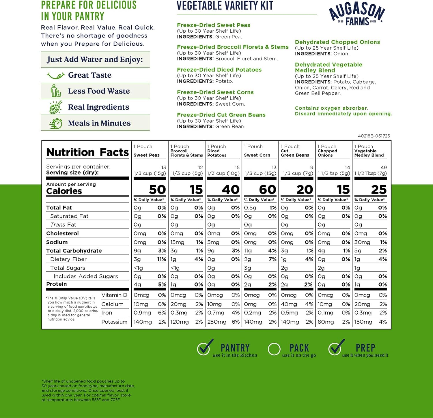 Augason Farms Freeze Dried Vegetable Variety Pail, Emergency Food Supply, Everyday Meals