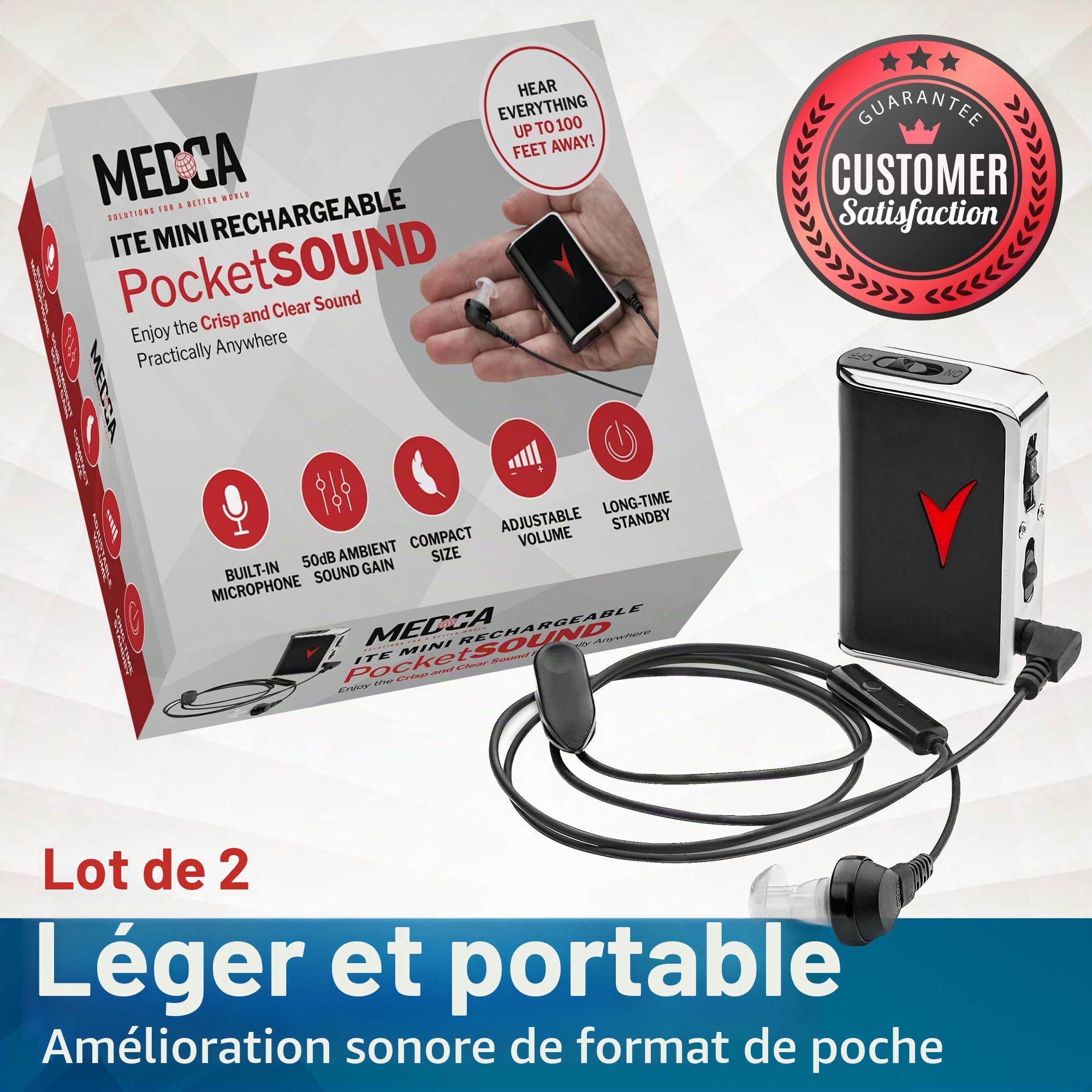 Amplificateurs audio personnels - (2 paquets) Amplificateur audio personnel et dispositif d'amélioration de la voix pour un gain sonore de 50dB