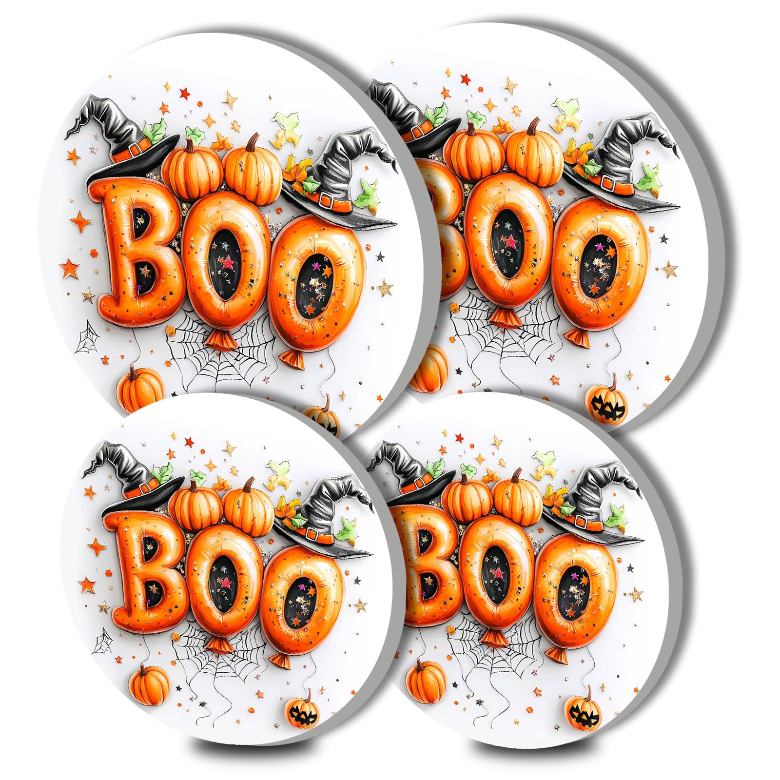 Halloween Pumpkin Electric Stove Burner Covers,4 Pcs Halloween Boo Round Stove Burner Covers，Witch Hats Gas Stove Burner Cover,8 Inch and 10 Inch Boo Metal Cooktop Home Decorative