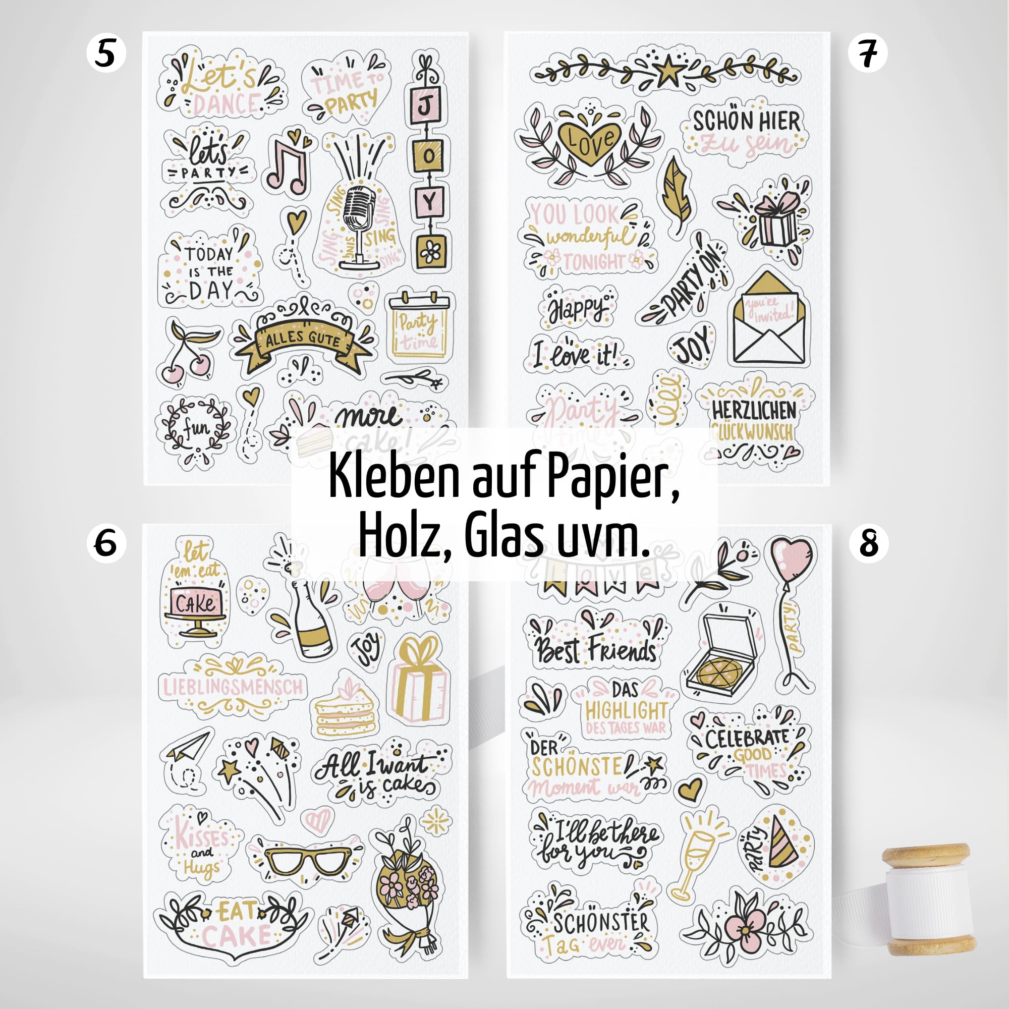 Verjaardagsstickers, transparant, meer dan 160 motieven, set voor verjaardagsfeestje, gastenboek, fotostickers, cadeau voor fotoalbum, scrapbook, accessoires
