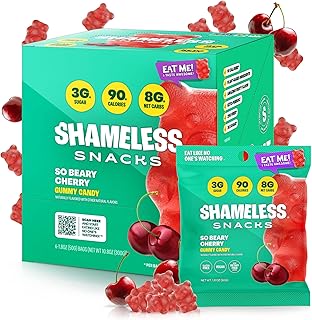 Shameless Snacks - Healthy Low Calorie Snacks, Low Carb Keto Gummies (Gluten Free Candy) - 6 Pack So Beary Cherry