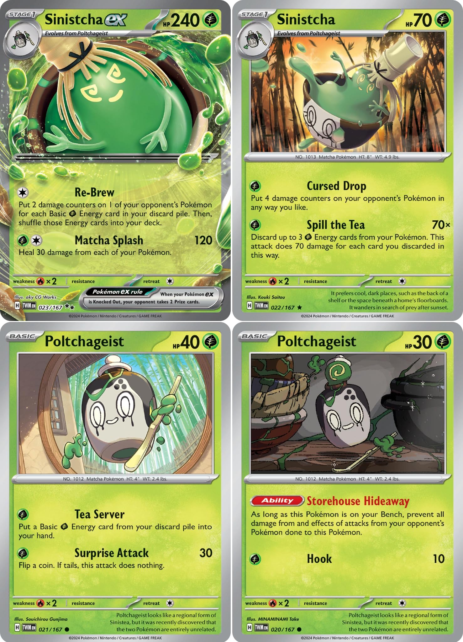 Sinistcha ex 023 167 - Twilight Masquerade - Pokemon 4 Card Lot