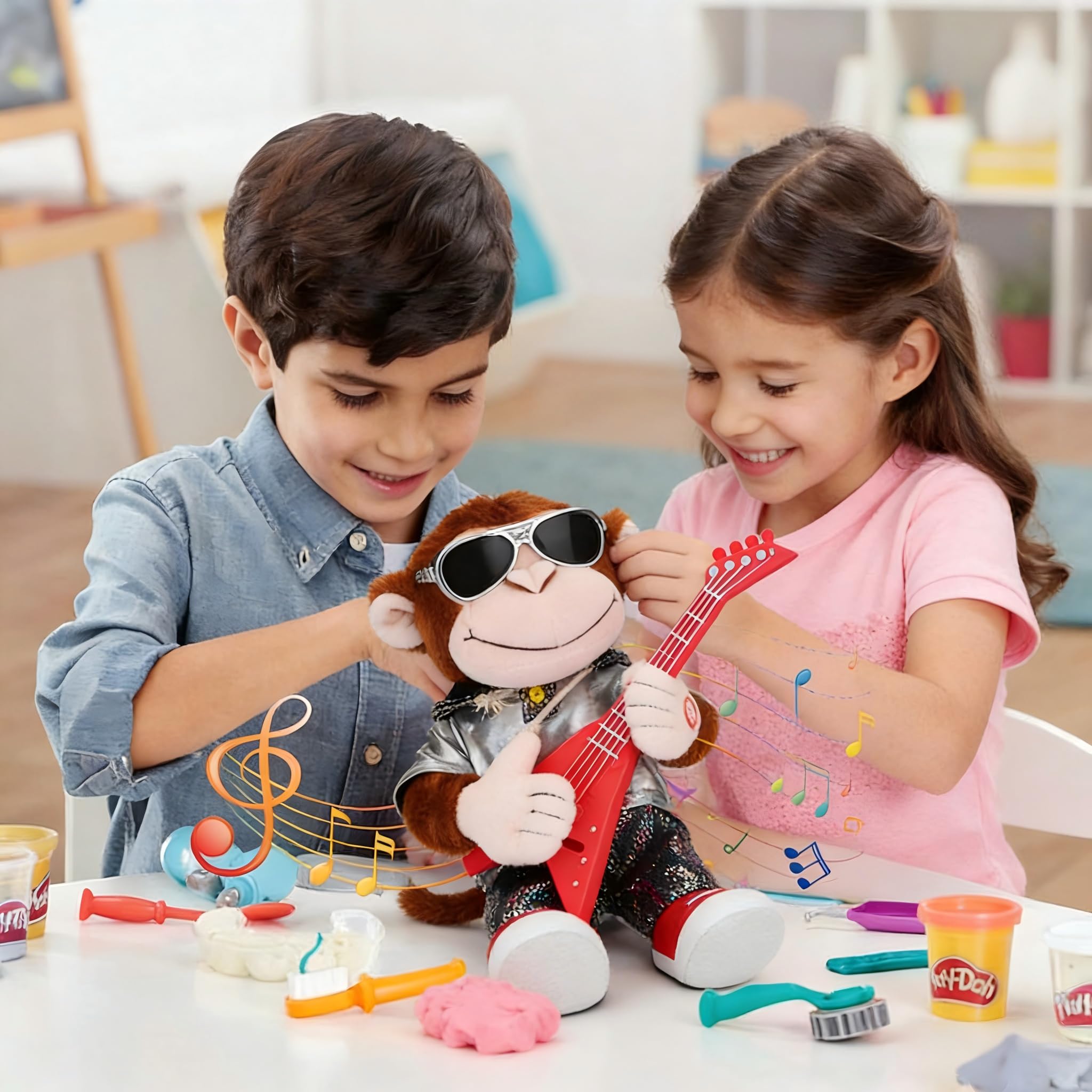 Mono danzante de peluche con forma de mono cantando y bailando, juguete para niños y adultos, regalo para decoración del hogar, baile, canto, sacudiendo el cuerpo y sacudiendo la guitarra