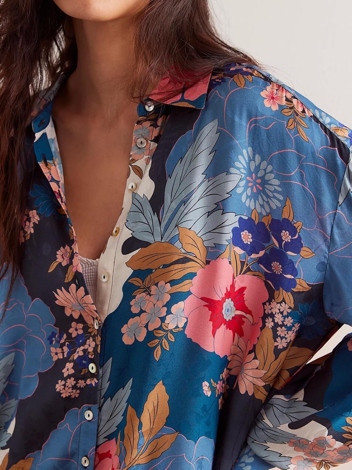 Women Casual Boho Tops Floral Print Blouses Lightweight Long Sleeve and Shell Button Down Shirt Summer Beach Top - Image 2