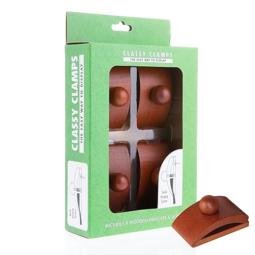 Miniatura 5 de Precision Quilting Tools Classy Clamps - Perchas de madera con 4 clips grandes (oscuro) y tornillos para colgar en la pared. Cuelga y exhibe