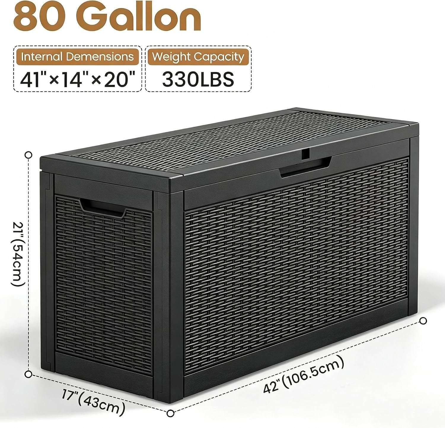 Baulera Exterior Impermeable 130L para Almacenaje Terraza, Ratán Negro