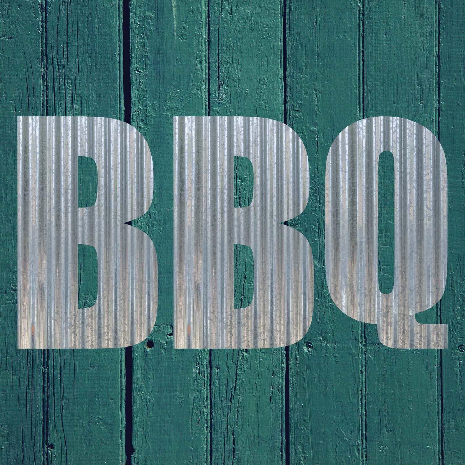 BBQ Metal Letters Corrugated Galvanized Metal Word Business Sign Home Décor Barbecue Smokehouse Grilling Patio Decorations (12 Inch)