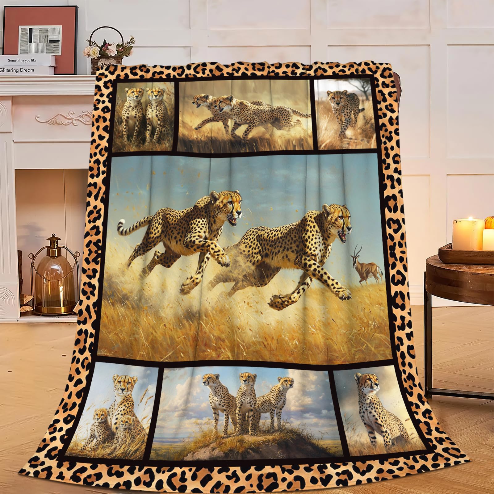 Wosabee Women's Cheetahs Cheetah Blanket Super Soft Warm Leopard Fleece Throw Blanket Gifts For Men Cozy Fluffy Plush Cheetah Stuff Lightweight Flannel Gifts Blankets For Kids Adults 50"X40"