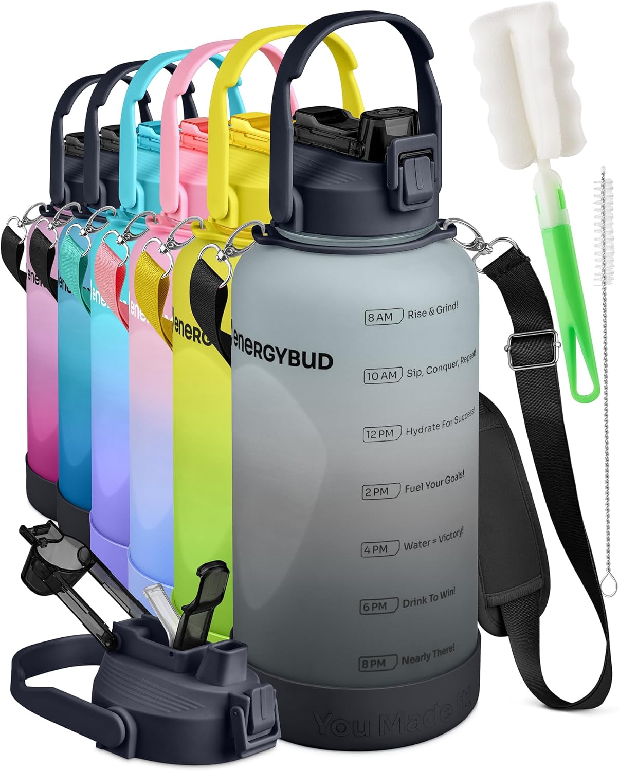 1 Gallon Water Bottle With Straw Dishwasher-Safe BPS & BPA Free, 2 Cleaning Brush Motivational 128oz Water Jug with Time Markers, Wide-Mouth Tritan, Gym & Exercise Equipment(Clear & Black) 1 Gallon Water Bottle With Straw Dishwasher-Safe BPS & BPA Free, 2 Cleaning Brush Motivational 128oz Water Jug with Time Markers, Wide-Mouth Tritan, Gym & Exercise Equipment(Clear & Black)
