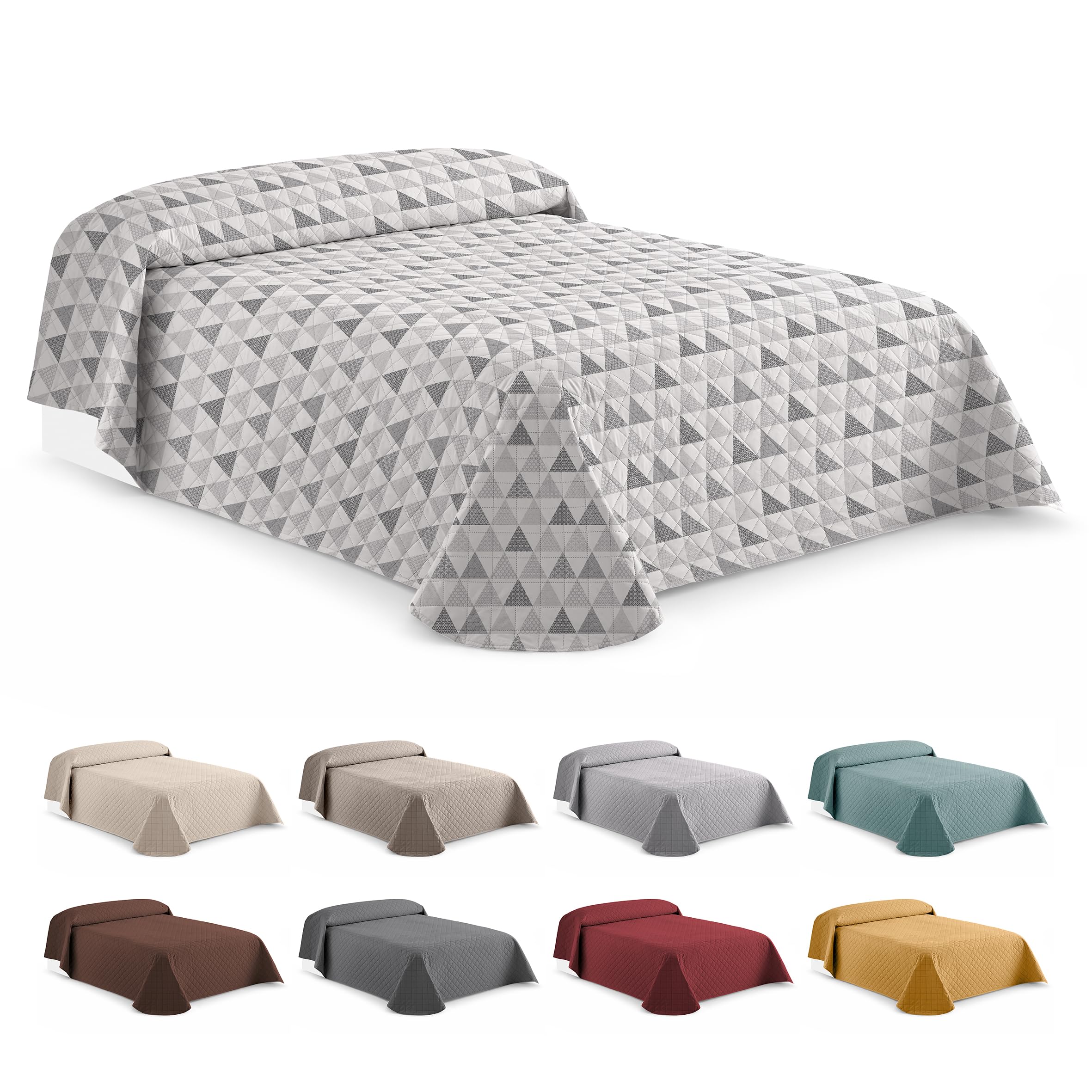 EasyCosy - Copriletto Trapuntato Reversibile Bouti FLORAL, Copriletti 150-240x270cm. Bianco/Azzurro.