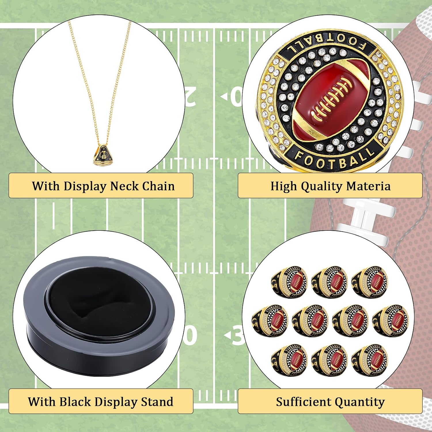 Highergo 10 Pcs Basketball Softball Baseball MVP Dancer Champion Trophy Ring with Display Stand Star Football Soccer Volleyball Golf Cheerleading Bowling Track Field