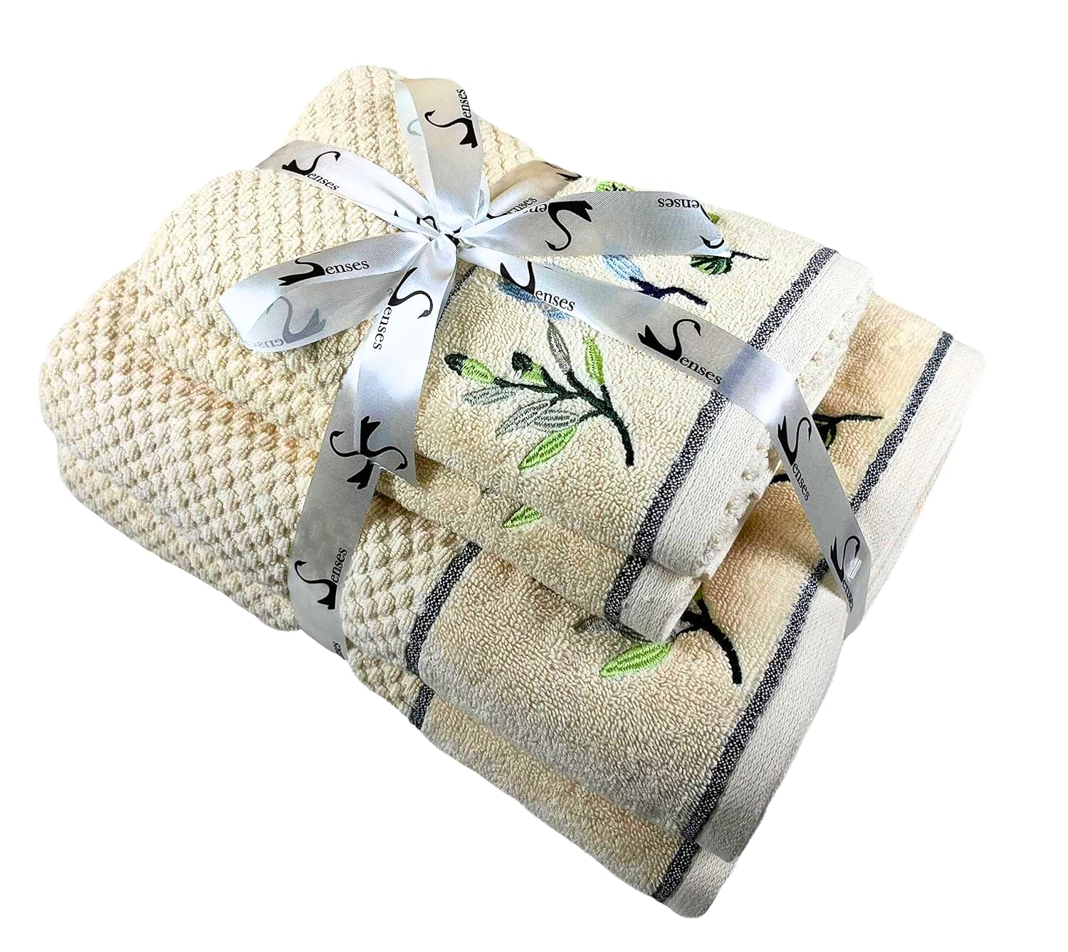 SENSES by Riba All Cotton 550 GSM Embroidered Towel Set for Bath | Quick Drying, Highly Absorbant, Great for Gifting - Pack of 4-2pcs Bath + 2pcs Hand Towels, Ivory (Style 1) (B0BH9BM5DM) Amazon Price History, Amazon Price Tracker