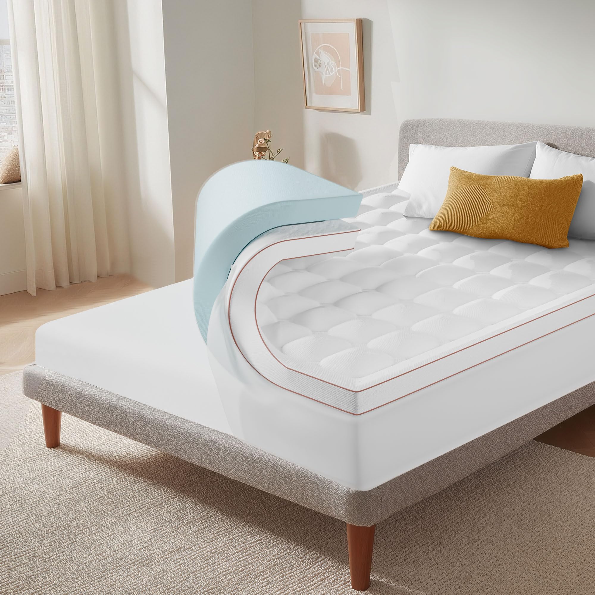 XWZO Queen Size Memory Foam Mattress Topper Dual Layer 3 Inch 2 Inch Cooling Gel Memory Foam Mattress