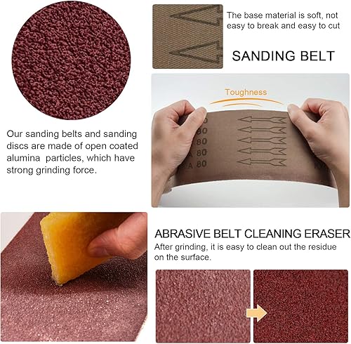 Miniatura 5 de Juego de correas de lijado y discos de lijado para lijadora de disco y banda combinada, 10 correas de lijado de óxido de aluminio de 4 x 36 pulgadas