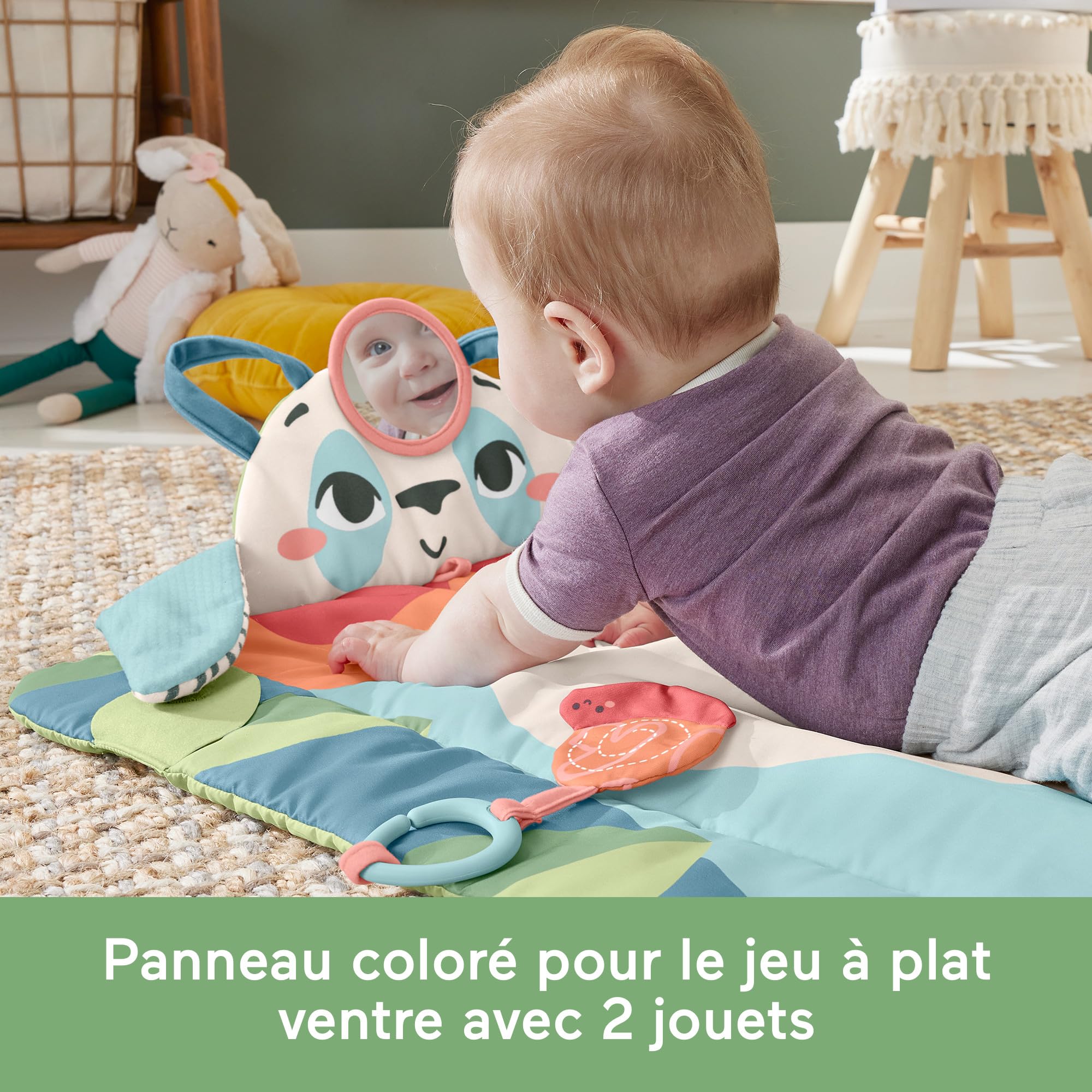 Fisher-Price Tapis D'Éveil Panda À Rouler 3 en 1, 90% De Plastiques Recyclés Post-Consommation, Emballage Certifié Fsc, 2 Jouets Inclus, Jouet Bébé, HKD65