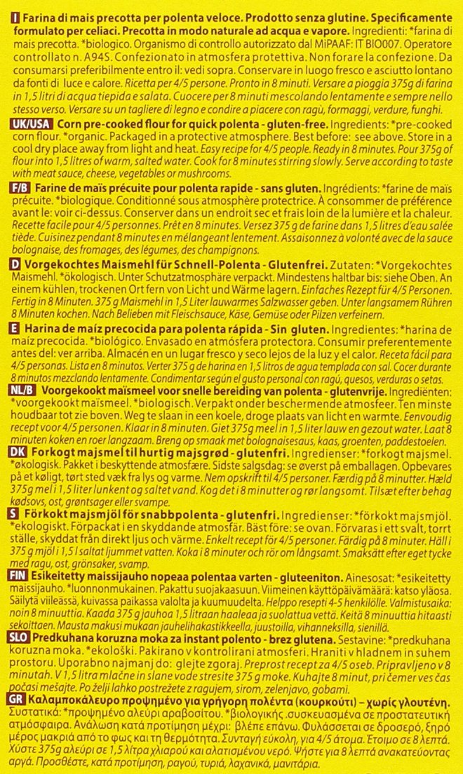 Probios Viva Harina de Maíz para Polenta Rápida - Paquete de 12 x 375 gr - Total: 4500 gr