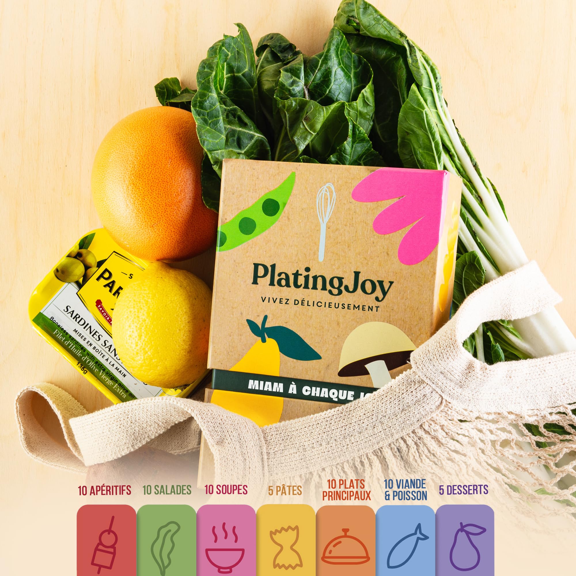 PlatingJoy Recipe Cards in French 4x6 Double-Sided with Box – with 60 Food Ideas - 8 Categories for Cooking at Home with Illustrative Photos - Mother's Day & Birthday Gift for cooking lovers