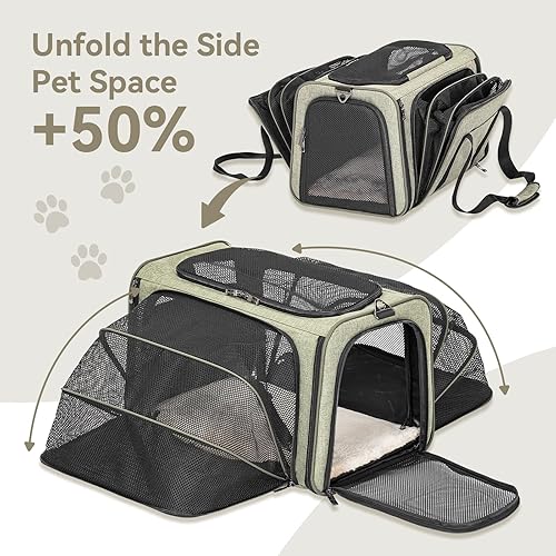 Vista 39 de Petsfit transportador de perros expandible para viajes con colchoneta de lana, aprobado por la mayoría de las aerolíneas, transportador de mascotas