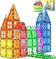 Coodoo 60PCS Magnetic Building Tiles STEM Toys for Kids 3+ - Sensory Blocks with Balconies & Awnings for Creativity & Brain Development