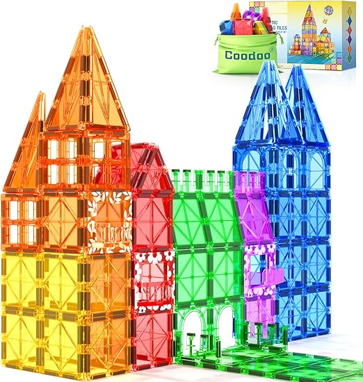 Coodoo 60 PCS Magnetic Building Tiles Kids Toys STEM Magnetic Blocks Sensory Toys Kids Games Magnet Building Toy for Boys and Girls Aged 3+, Kid Brain Development Preschool Kindergarten Toddler Toy