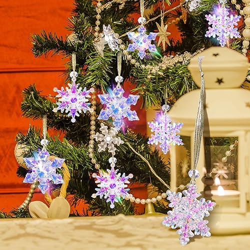 Miniatura 6 de 24 adornos colgantes de invierno con copos de nieve de cristal iridiscente para colgar en el techo, copos de nieve acrílicos, manualidades para
