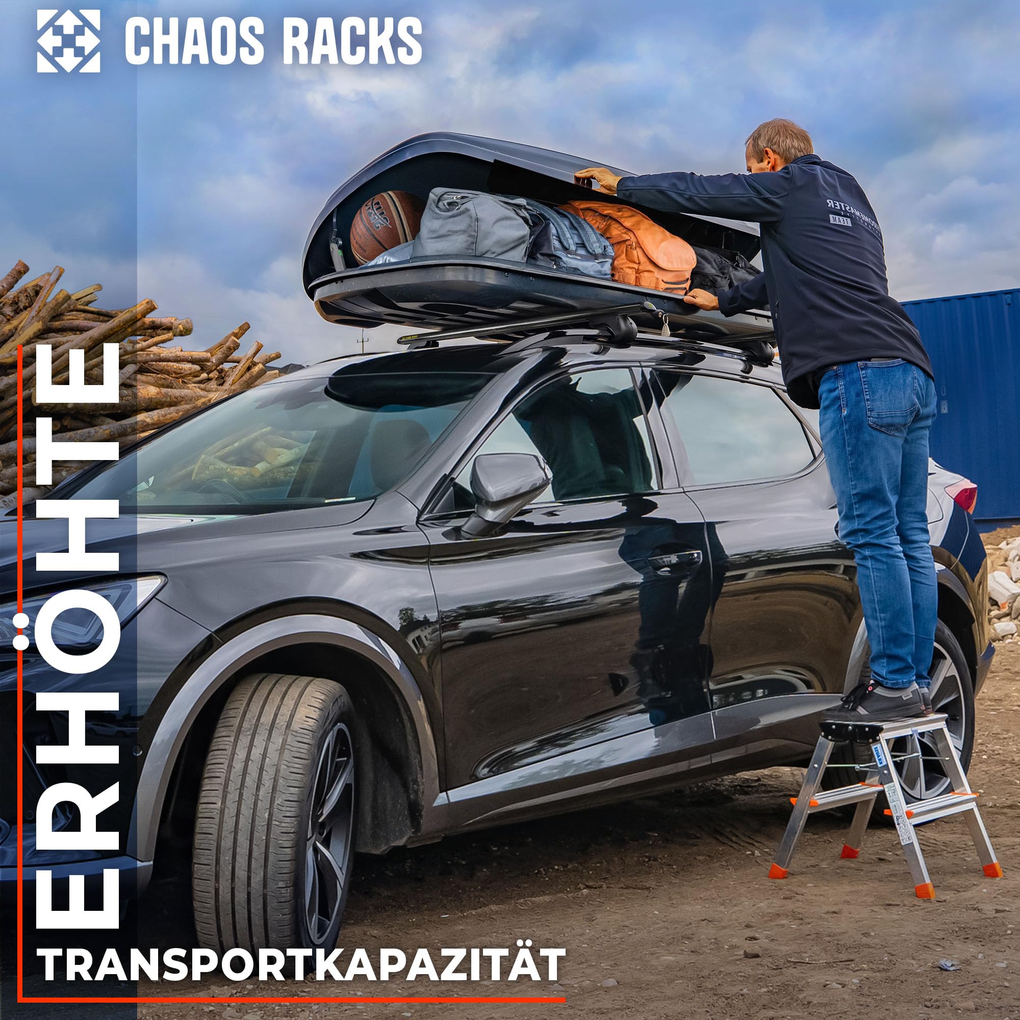 Chaos Racks | Dachträger Universal Dachgepäckträger für Offene Dachreling | Sicherer Transport von Dachbox, Fahrradträger, Skihalter, Leiter | Leichte und Robuste Konstruktion aus Aluminium; 120 cm