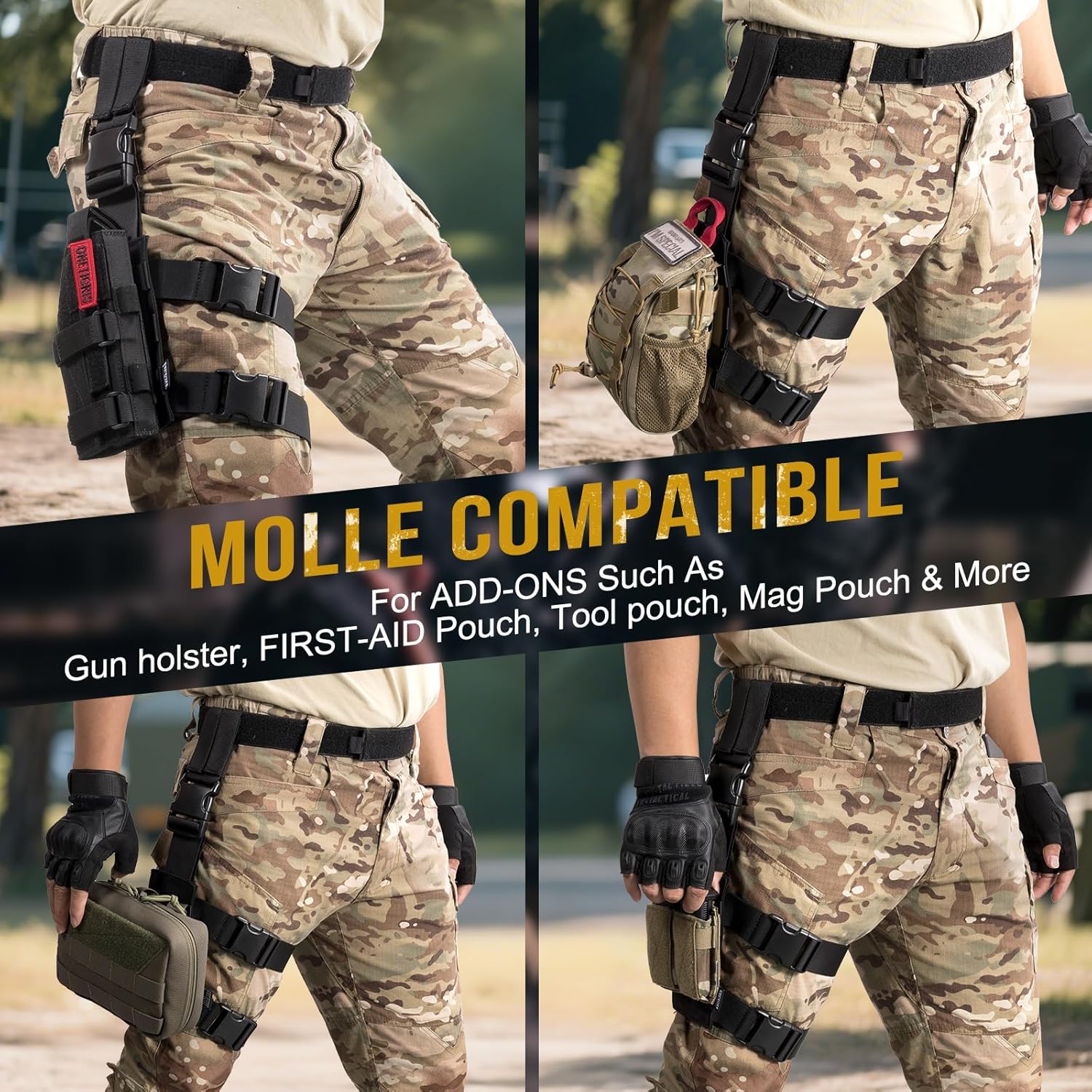 OneTigris Mini Molle Panel for Tools, Drop Leg Platform Minimalist Adjustable Thigh Rig for Flashlight Green