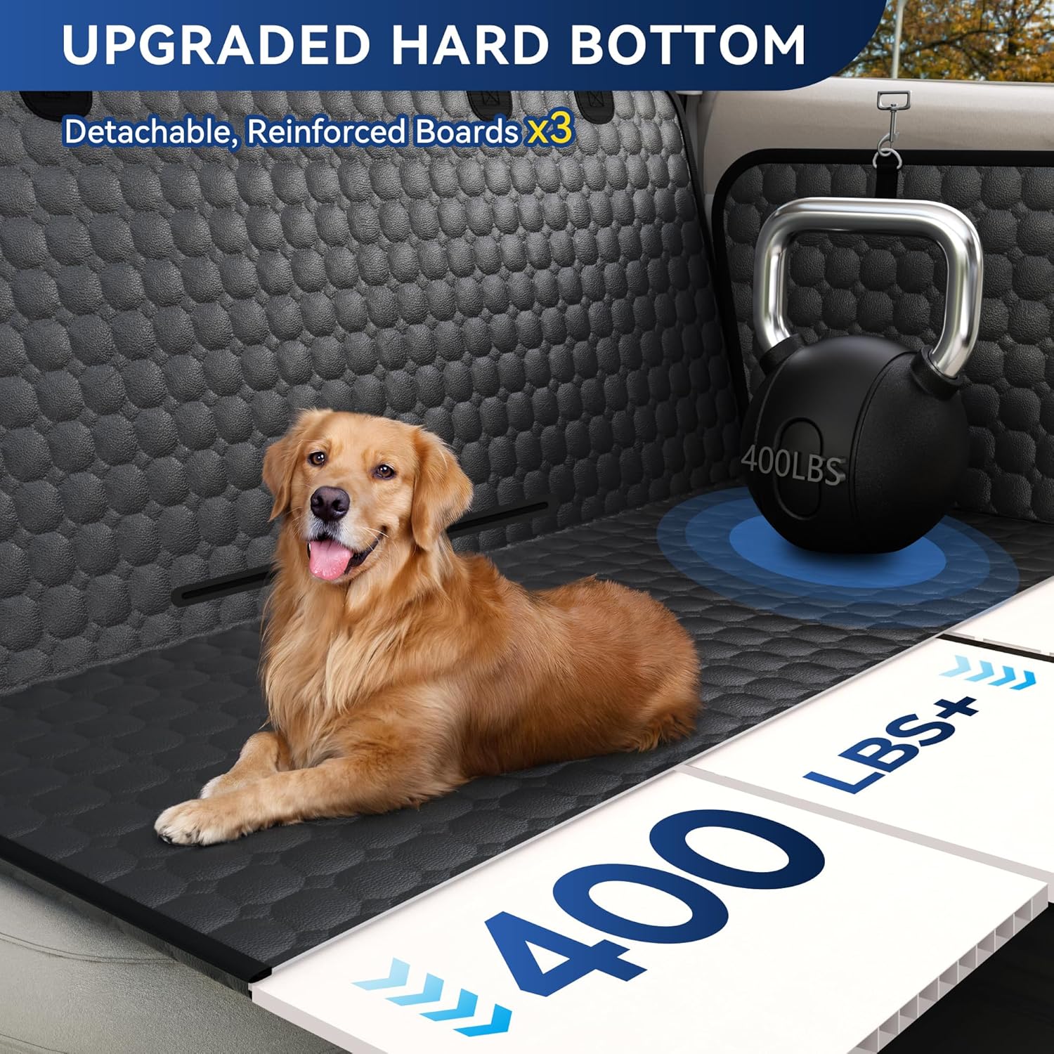 Back Seat Extender for Dogs, PU Leather Waterproof Dog Car Seat Cover for Back Seat with Hard Bottom Holds 400LBs, 2025 Upgraded Sturdy Dog Hammock for Cars/Trucks/SUVs, Anti-Scratch, Easy to Clean