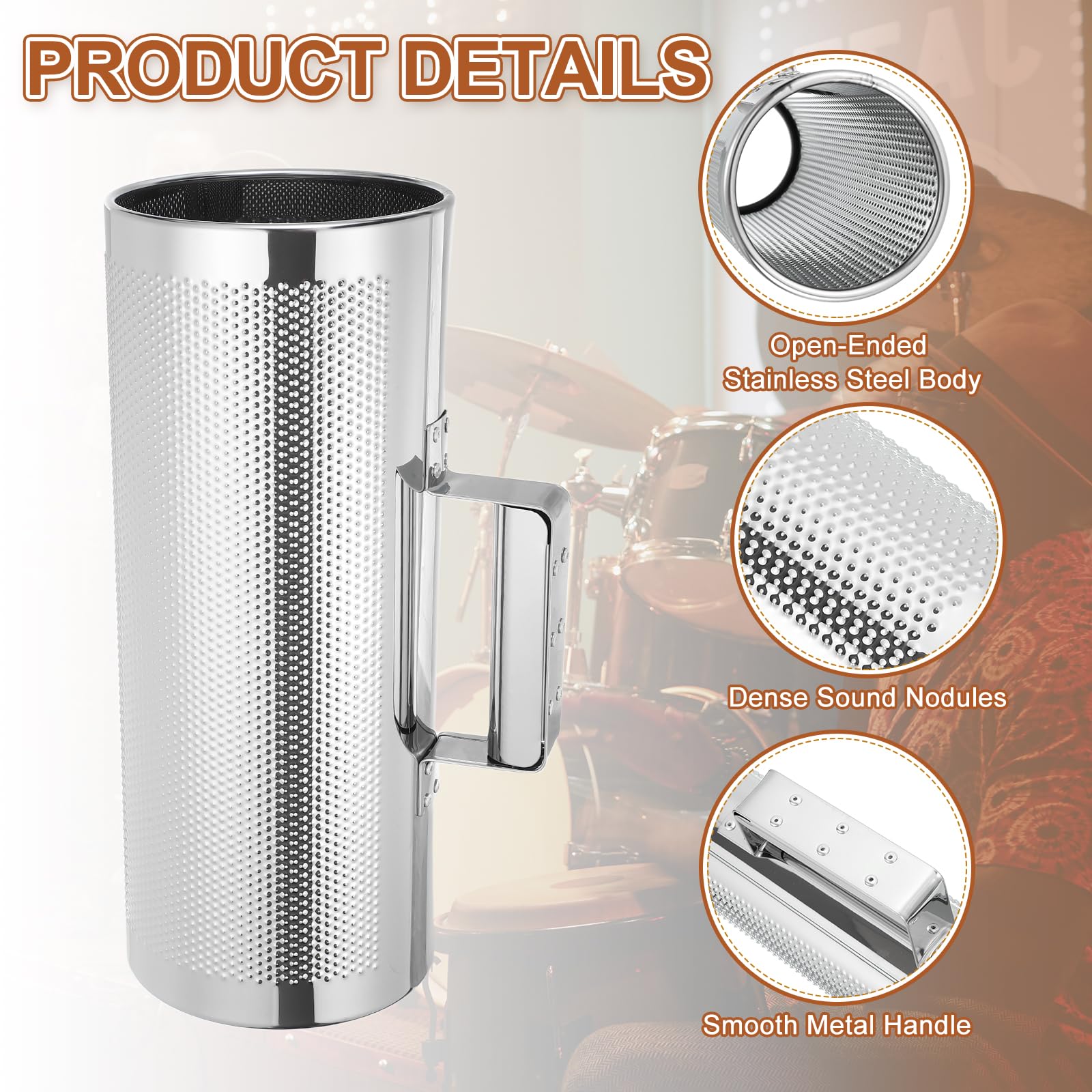 QUARKZMAN Guiro De Acero Inoxidable Instrumento De Percusión Latina 5" x 12" Con Raspador Herramienta De Entrenamiento Musical Guiro Metálico Para Bandas Presentación Con Martillo De Arena