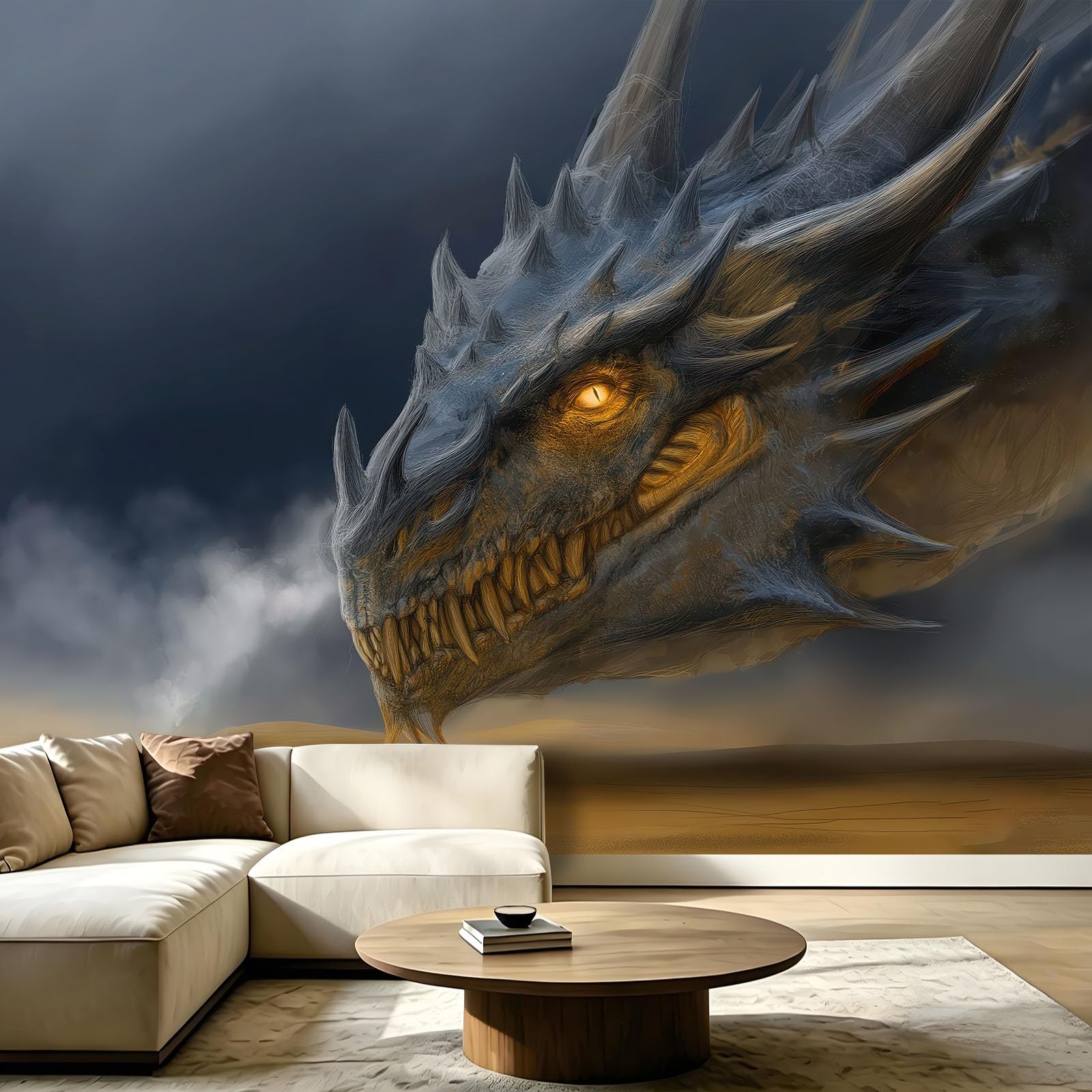 Générique Tapeta z flizeliny, fantastyczne stworzenia 3D, 200 x 140 cm, tapeta panoramiczna z niebiańskim smokiem, łatwa do zainstalowania dekoracja ścienna do salonu, sypialni, kuchni
